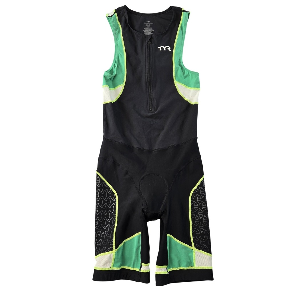 TYR Tank Mens M Black Triathlon Full Zip Padded Jersey Stretch Breathable